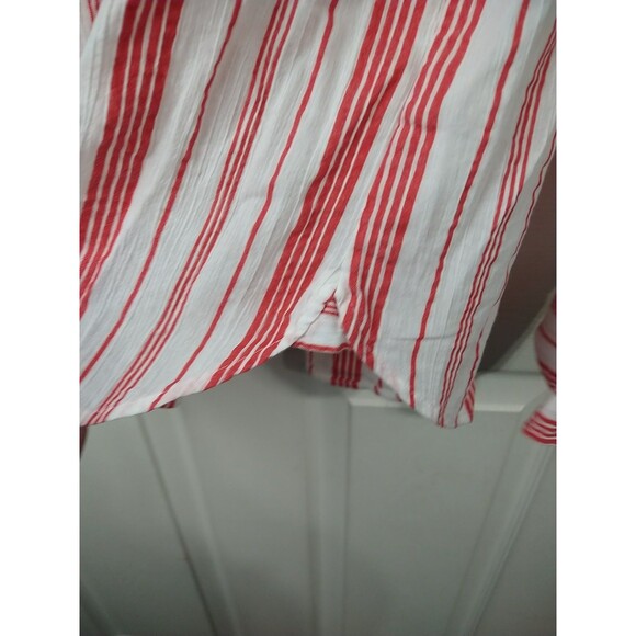 J. Crew Woman 6 Popover 1/2 Button Semi Sheer Red White Barcode Striped Collared - Picture 6 of 9